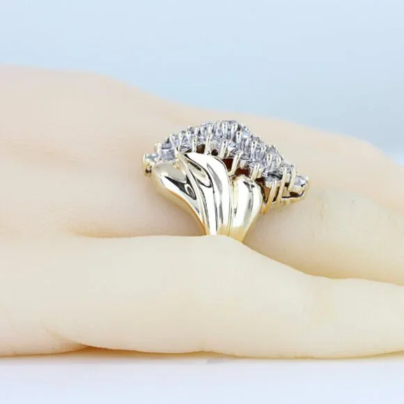 10k Yellow Gold Diamond Cluster Waterfall Cocktail Ring